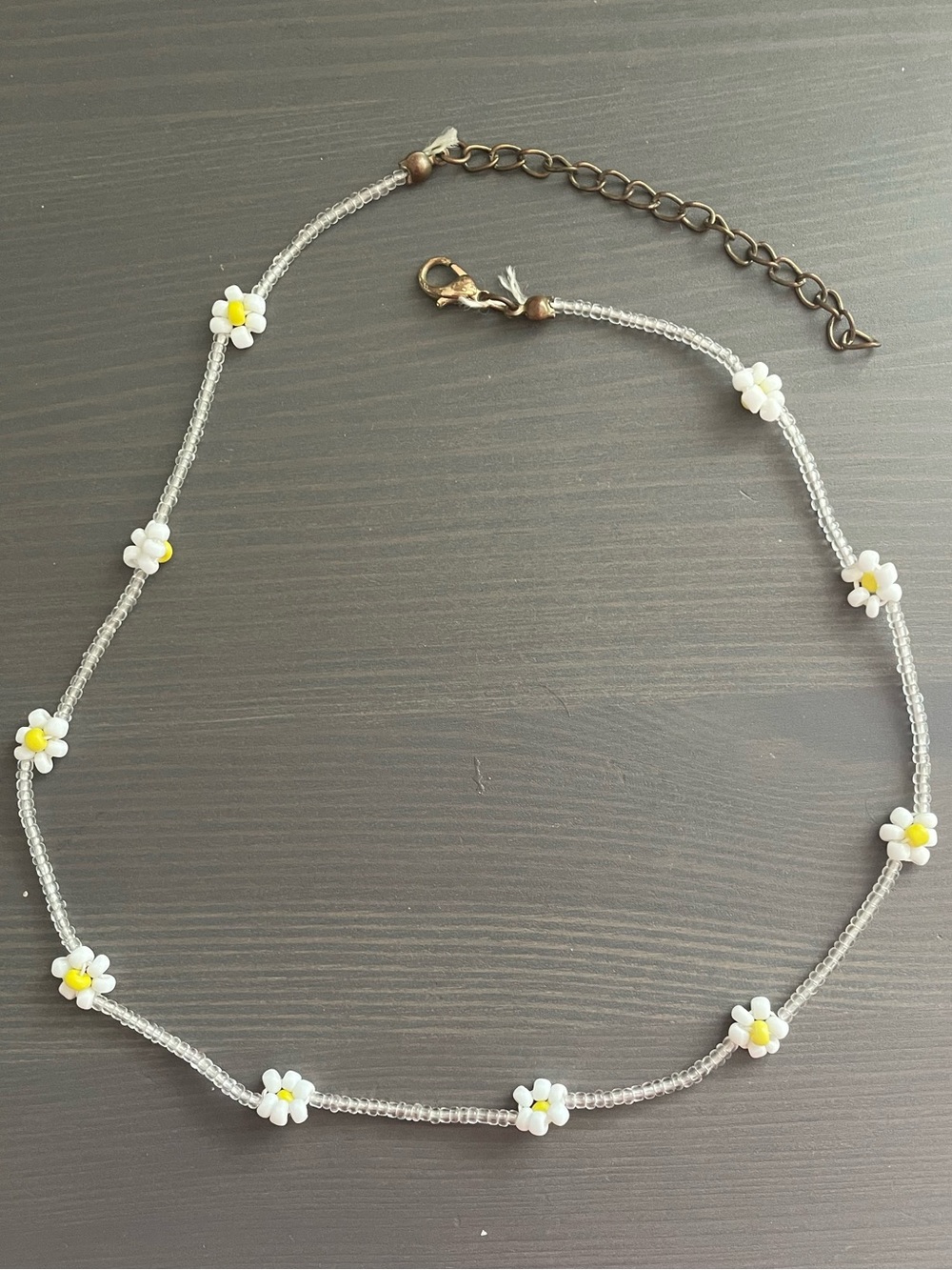 Delicate White & Yellow Daisy Bead Necklace